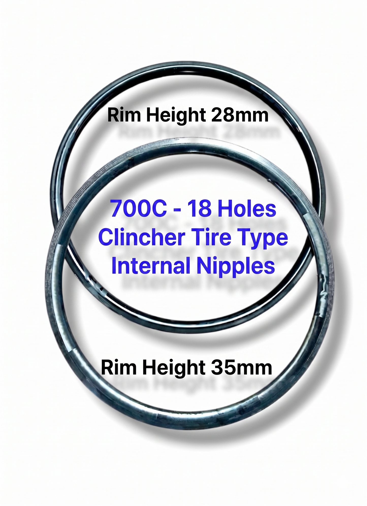 700c Raw Carbon Rim Brake Bicycle Rim, 18H, Internal Nipples