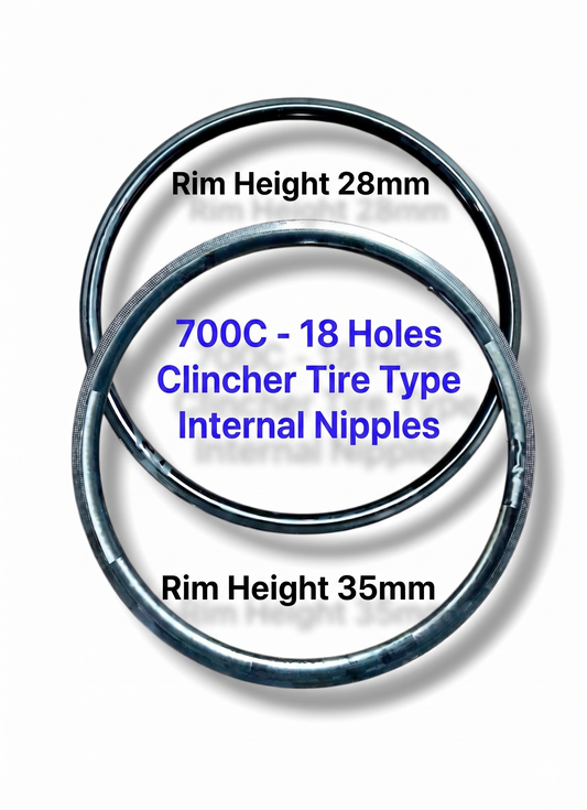700c Raw Carbon Rim Brake Bicycle Rim, 18H, Internal Nipples
