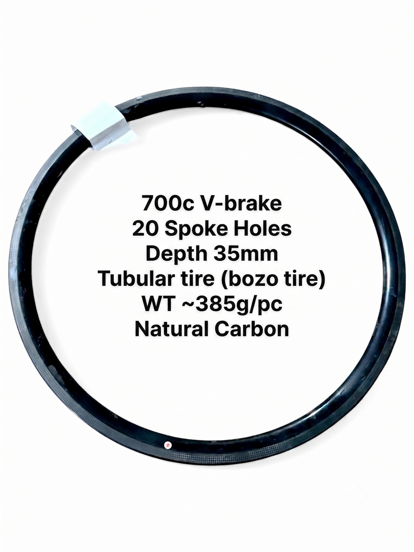 700c Rim Brake Raw Carbon Rim, 20H, 35mm Depth, Tubular Only