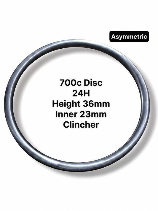 700c Raw Carbon Rim, Disc Brake, 24H, Asymmetric, 36mm Depth, Clincher